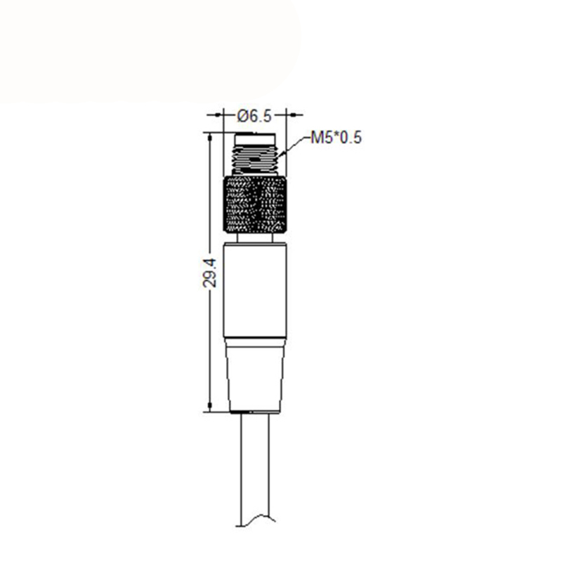 M5 3pins A code male straight cable,unshielded,PUR,-40°C~+105°C,26AWG 0.14mm²,brass with nickel plated screw